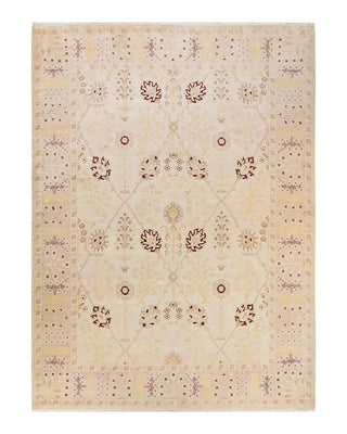 Contemporary Eclectic Ivory Wool Area Rug 9' 3" x 12' 3" - Solo Rugs