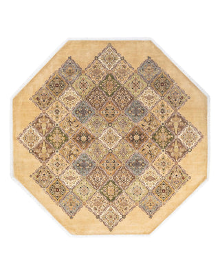 Traditional Mogul Yellow Wool Octagon Area Rug 8' 1" x 8' 1" - Solo Rugs