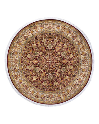 Traditional Mogul Red Wool Round Area Rug 5' 1" x 5' 1" - Solo Rugs