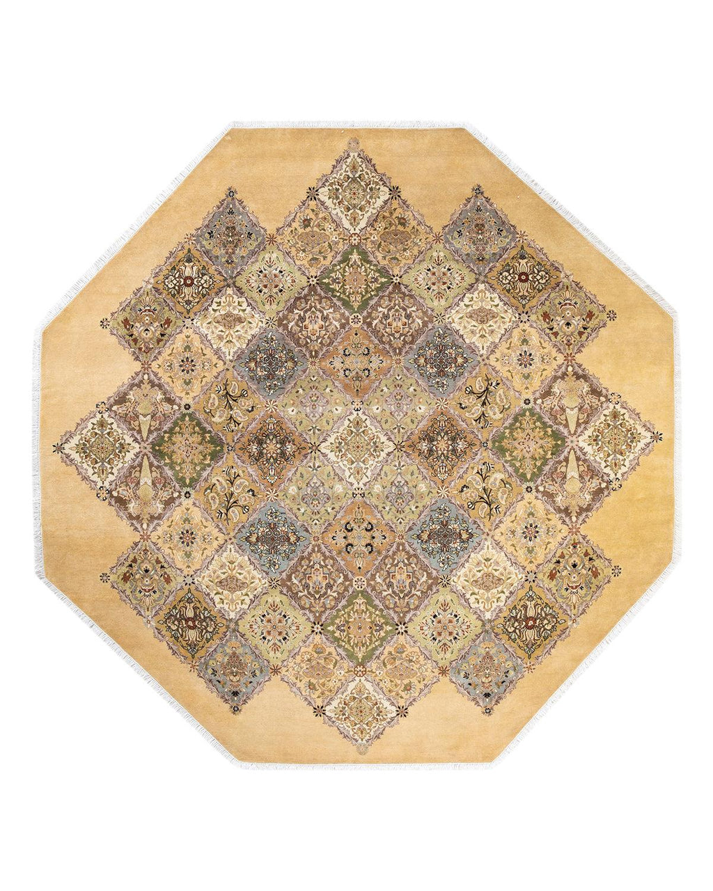 Traditional Hand Knotted Mogul Yellow Octagon Area rug 9' 1