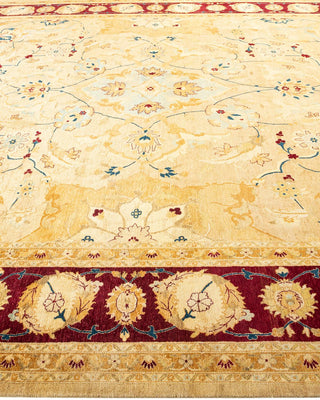 Traditional Mogul Yellow Wool Area Rug 9' 2" x 11' 10" - Solo Rugs