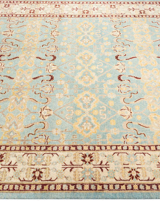Traditional Mogul Light Blue Wool Area Rug 4' 2" x 6' 0" - Solo Rugs