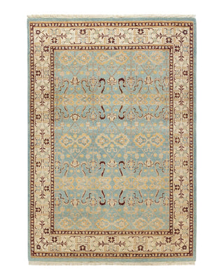 Traditional Mogul Light Blue Wool Area Rug 4' 2" x 6' 0" - Solo Rugs
