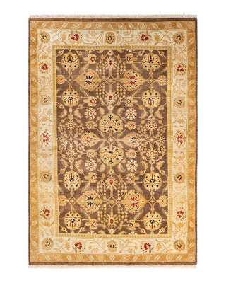 Traditional Mogul Brown Wool Area Rug 4' 1" x 5' 10" - Solo Rugs
