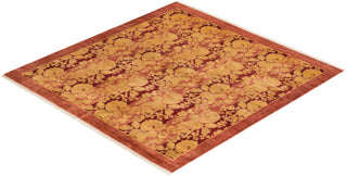 Traditional Mogul Pink Wool Square Area Rug 4' 4" x 4' 4" - Solo Rugs