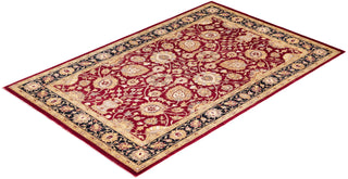 Traditional Mogul Red Wool Area Rug 4' 1" x 6' 0" - Solo Rugs