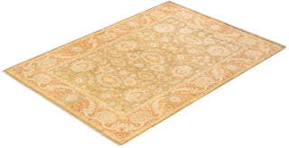 Traditional Mogul Green Wool Square Area Rug 4' 7" x 6' 6" - Solo Rugs