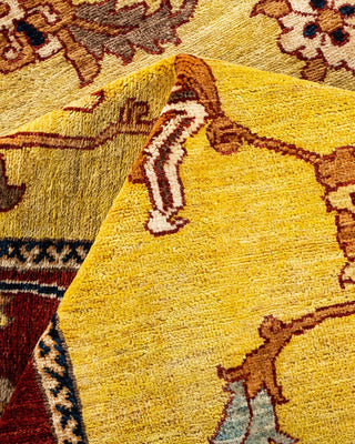 Contemporary Eclectic Yellow Wool Area Rug 9' 1" x 11' 5" - Solo Rugs