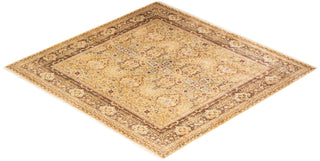 Traditional Mogul Yellow Wool Square Area Rug 6' 1" x 6' 3" - Solo Rugs