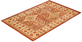 Traditional Mogul Orange Wool Area Rug 4' 2" x 6' 2" - Solo Rugs