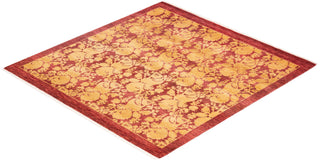 Traditional Mogul Red Wool Square Area Rug 4' 1" x 4' 2" - Solo Rugs