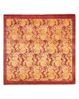 Traditional Mogul Red Wool Square Area Rug 4' 1" x 4' 2" - Solo Rugs