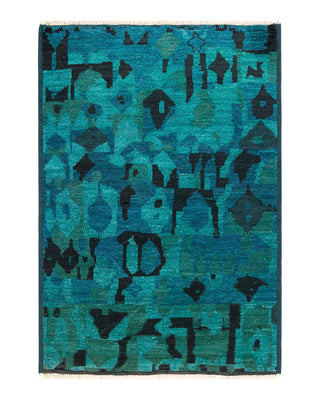 Contemporary Modern Green Wool Area Rug 3' 10" x 5' 7" - Solo Rugs