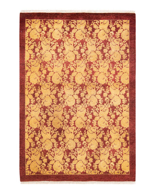 Traditional Mogul Red Wool Area Rug 4' 1" x 5' 10" - Solo Rugs