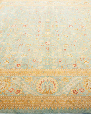 Traditional Mogul Light Blue Wool Square Area Rug 8' 3" x 8' 10" - Solo Rugs