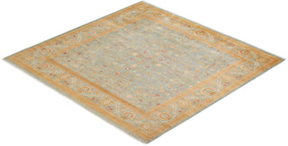 Traditional Mogul Light Blue Wool Square Area Rug 8' 3" x 8' 10" - Solo Rugs