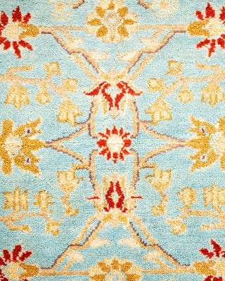 Traditional Mogul Light Blue Wool Square Area Rug 6' 2" x 6' 6" - Solo Rugs
