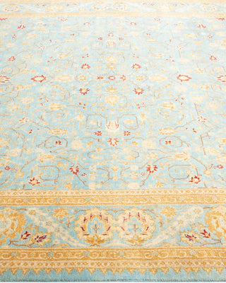 Traditional Mogul Light Blue Wool Square Area Rug 6' 2" x 6' 6" - Solo Rugs