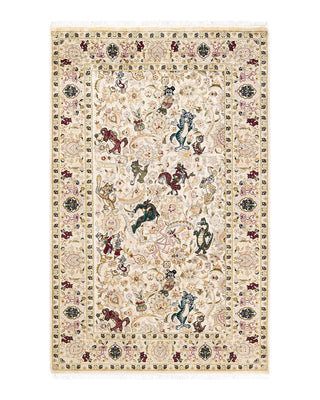 Traditional Mogul Ivory Wool Area Rug 4' 8" x 7' 2" - Solo Rugs