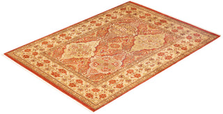 Traditional Mogul Orange Wool Area Rug 4' 2" x 5' 10" - Solo Rugs