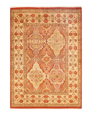 Traditional Mogul Orange Wool Area Rug 4' 2" x 5' 10" - Solo Rugs