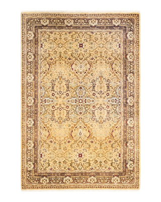 Traditional Mogul Yellow Wool Area Rug 4' 4" x 6' 4" - Solo Rugs