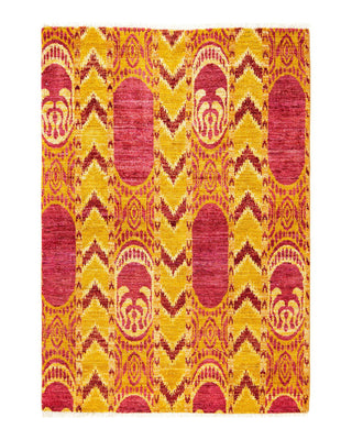 Contemporary Modern Yellow Wool Area Rug 4' 0" x 5' 9" - Solo Rugs