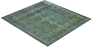 Traditional Mogul Blue Wool Square Area Rug 8' 1" x 8' 4" - Solo Rugs