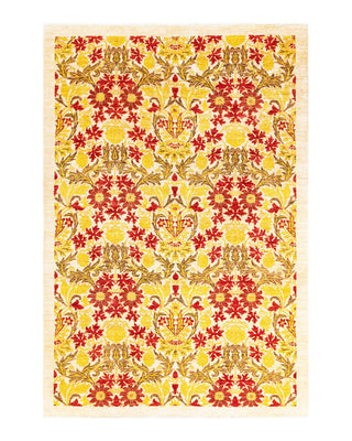Contemporary Arts & Crafts Ivory Wool Area Rug 6' 2" x 8' 10" - Solo Rugs