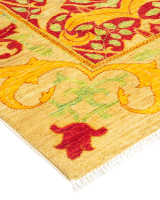Contemporary Arts & Crafts Yellow Wool Area Rug 6' 7" x 9' 10" - Solo Rugs