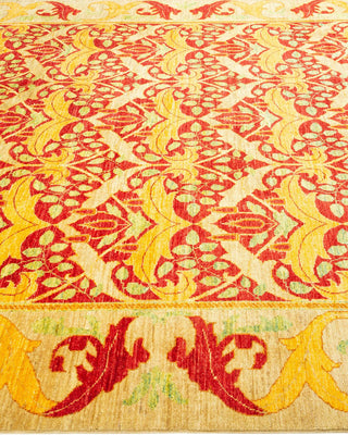 Contemporary Arts & Crafts Yellow Wool Area Rug 6' 7" x 9' 10" - Solo Rugs