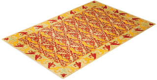 Contemporary Arts & Crafts Yellow Wool Area Rug 6' 7" x 9' 10" - Solo Rugs