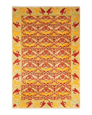 Contemporary Arts & Crafts Yellow Wool Area Rug 6' 7" x 9' 10" - Solo Rugs