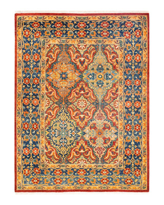 Traditional Mogul Orange Wool Area Rug 4' 2" x 5' 7" - Solo Rugs