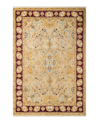 Traditional Mogul Yellow Wool Area Rug 6' 2" x 8' 10" - Solo Rugs