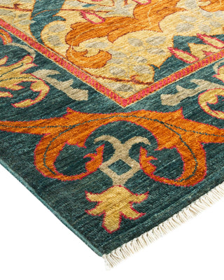 Contemporary Arts & Crafts Green Wool Area Rug 6' 2" x 9' 5" - Solo Rugs