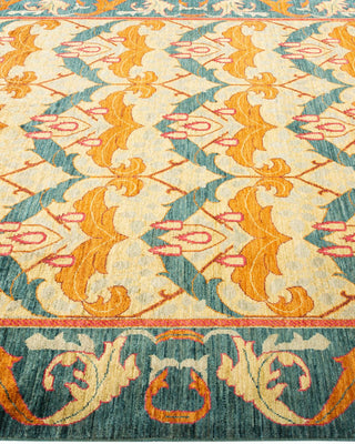 Contemporary Arts & Crafts Green Wool Area Rug 6' 2" x 9' 5" - Solo Rugs