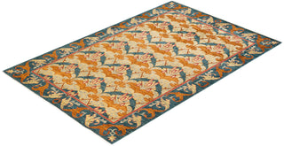 Contemporary Arts & Crafts Green Wool Area Rug 6' 2" x 9' 5" - Solo Rugs