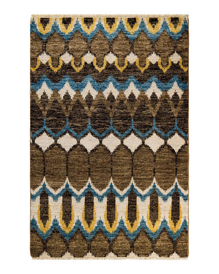 Contemporary Modern Green Wool Area Rug 4' 0" x 6' 1" - Solo Rugs