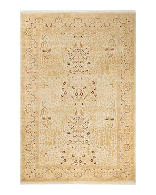 Traditional Mogul Ivory Wool Area Rug 6' 0" x 8' 9" - Solo Rugs