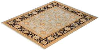 Contemporary Eclectic Light Blue Wool Area Rug 6' 3" x 7' 9" - Solo Rugs