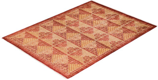 Contemporary Eclectic Orange Wool Area Rug 6' 2" x 8' 4" - Solo Rugs