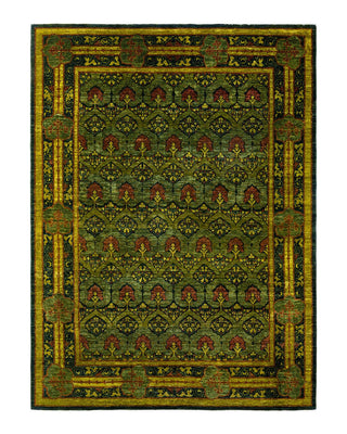 Contemporary Fine Vibrance Green Wool Area Rug 8' 10" x 11' 9" - Solo Rugs