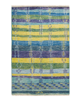 Contemporary Modern Light Blue Wool Area Rug 4' 3" x 6' 3" - Solo Rugs