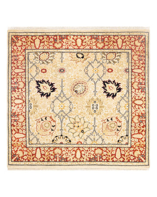 Traditional Mogul Ivory Wool Square Area Rug 4' 1" x 4' 2" - Solo Rugs