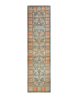 Traditional Mogul Blue Wool Runner 3' 3" x 12' 10" - Solo Rugs