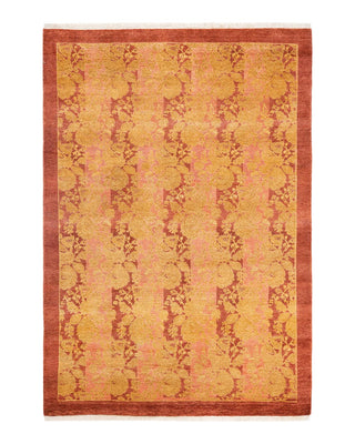 Traditional Mogul Pink Wool Area Rug 4' 2" x 6' 1" - Solo Rugs