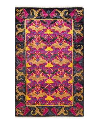 Contemporary Arts & Crafts Purple Wool Area Rug 5' 0" x 7' 10" - Solo Rugs