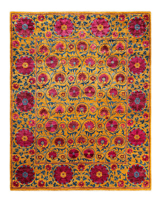 Contemporary Suzani Yellow Wool Area Rug 8' 3" x 10' 5" - Solo Rugs