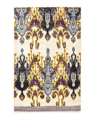 Contemporary Modern Ivory Wool Area Rug 4' 0" x 6' 3" - Solo Rugs